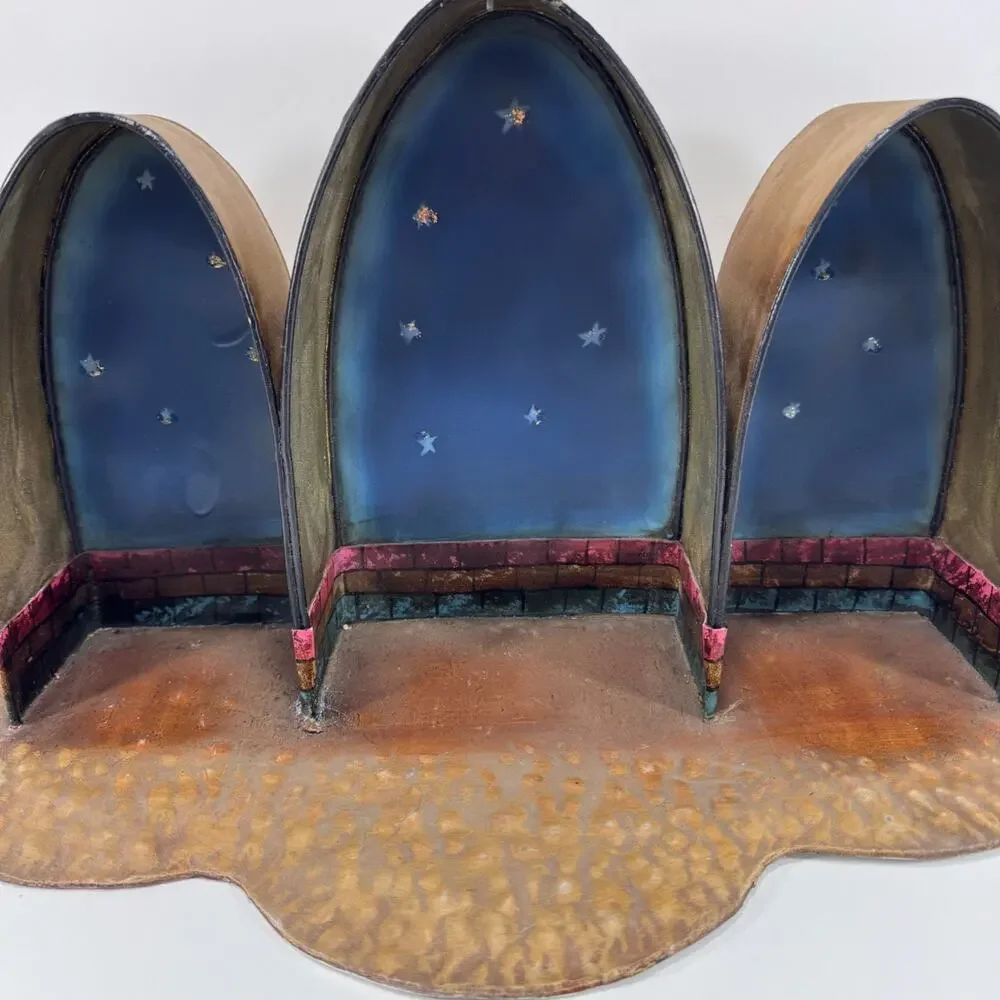 Vintage Christmas Nativity Scene Arch Stable Background Display Rustic CBK